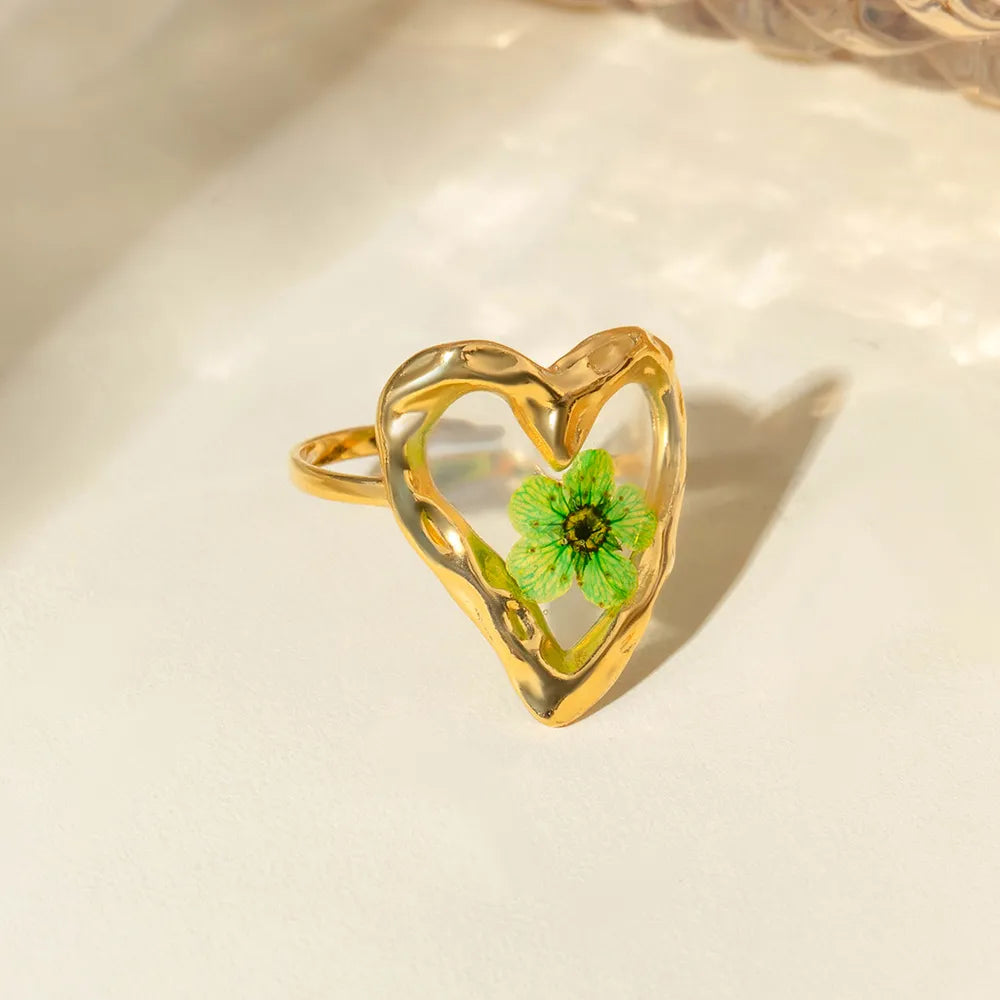 Anillo Flor Eterna en Acero Inoxidable con Baño de Oro