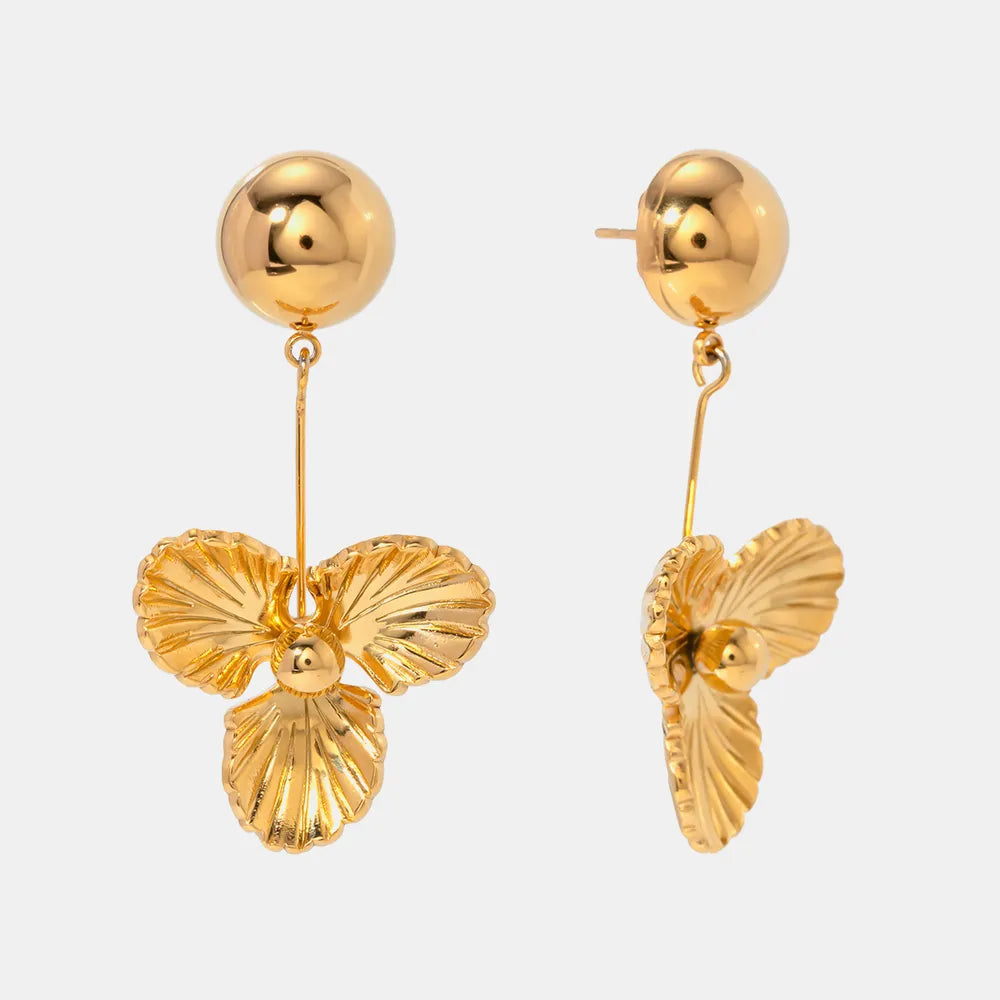 Pendientes Colgantes Flor en Acero Inoxidable con Baño de Oro 18K