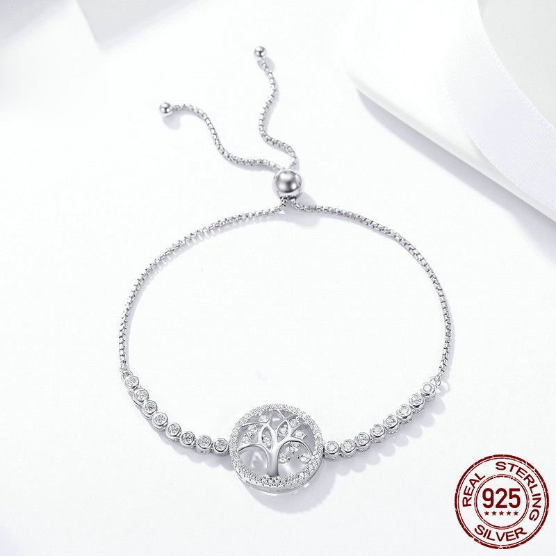 Pulsera Árbol de la Vida en Plata 925 con Zirconias – Baño Oro Blanco