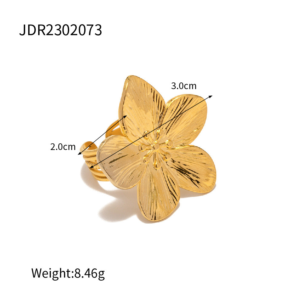 Anillo Flor Estilo Corte Francés – Acero Inoxidable Dorado Mate