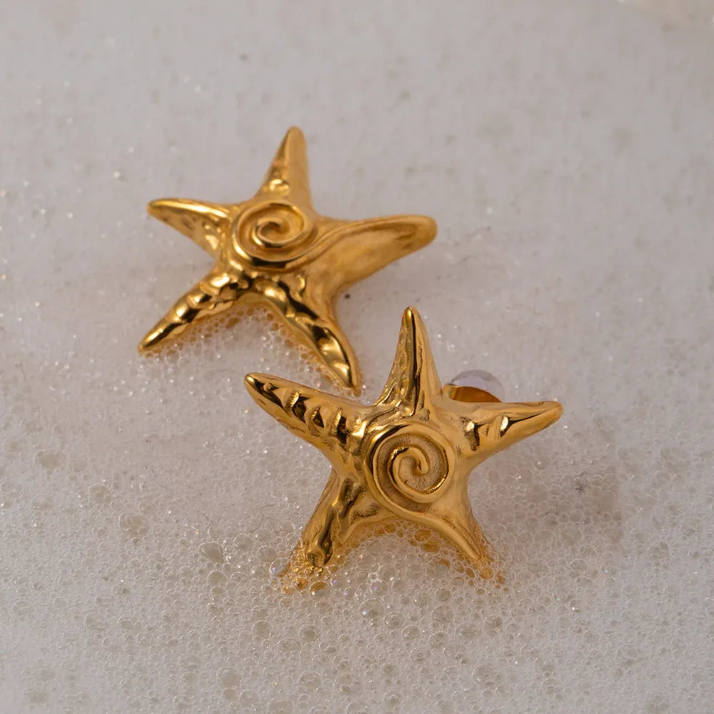 Pendientes Estrella en Acero Inoxidable con Baño de Oro 18K