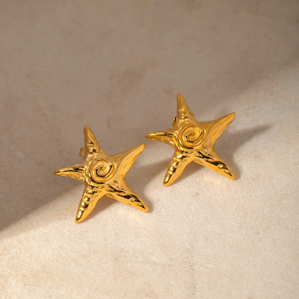 Pendientes Estrella en Acero Inoxidable con Baño de Oro 18K