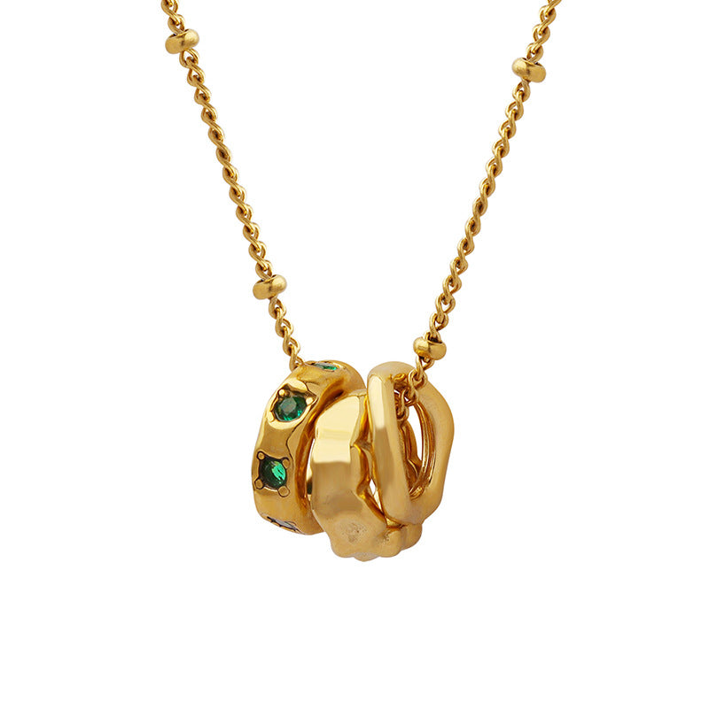 Collar Tres Aros con Circonitas – Acero Titanio