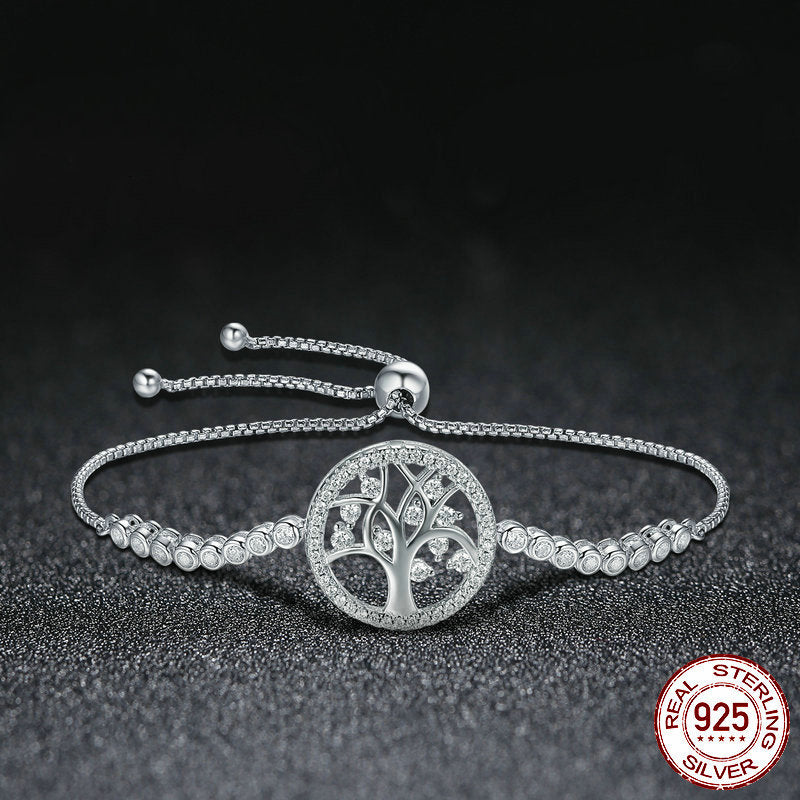 Pulsera Árbol de la Vida en Plata 925 con Zirconias – Baño Oro Blanco