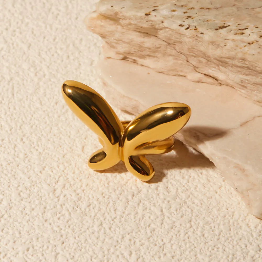 Anillo Mariposa en Acero Inoxidable Chapado en Oro 18K