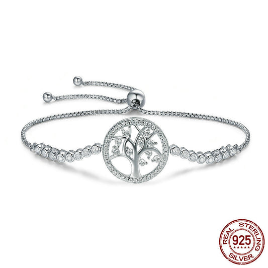 Pulsera Árbol de la Vida en Plata 925 con Zirconias – Baño Oro Blanco