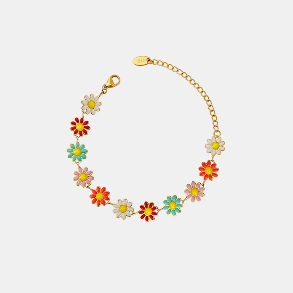 Pulsera Flor Esmaltada en Acero de Titanio – Ajustable