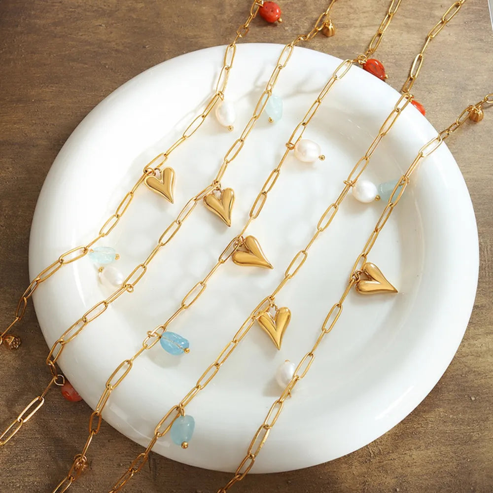 Collar Colgante Corazón con Perla Natural – Acero Titanio